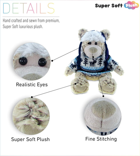 DolliBu Plush Polar Bear Stuffed Animal, Soft Huggable White Bear with Hat & Sweater - 9 Inch
