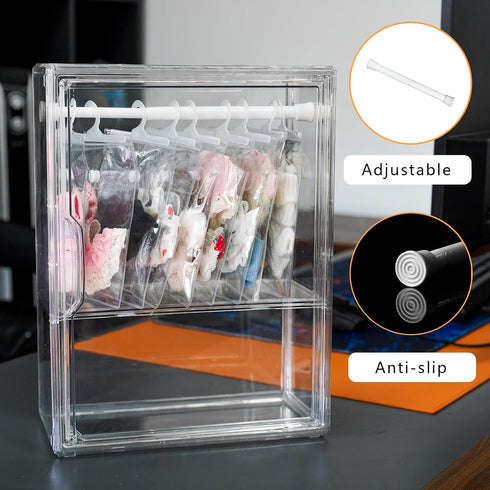 aimpiwt 10 Pack Set Clear Doll Clothes Storage Bags with Hanging Rod & Hooks, Compatible with Labubu Clothes - PVC