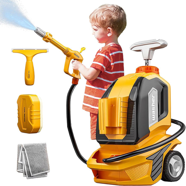 Kids Clean Car Wash Toy, Toddler Cleaning Set with Manual Pressure Washer, Pretend Play Gift for Ages 3+