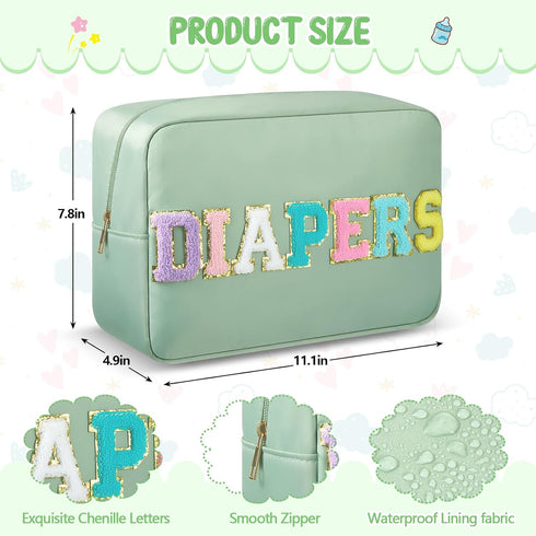 Geetery Portable Small Diaper Caddy Bag Chenille Letter Diaper Holder Wipes Travel Organizer Pouch Baby Newborn