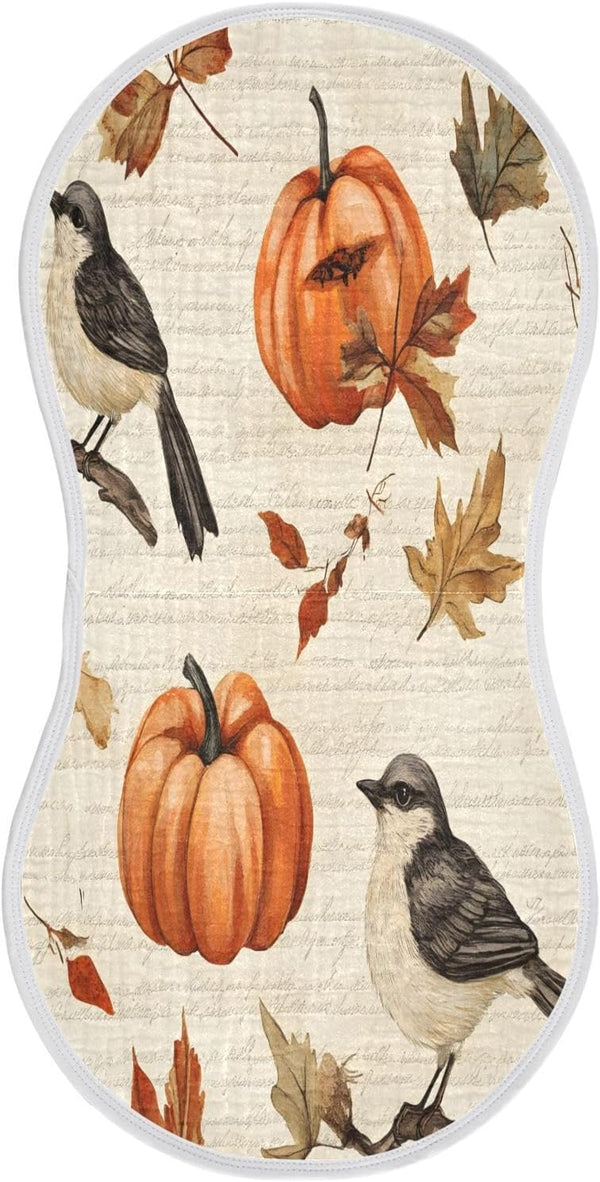 YETTASBIN Pumpkin Bird Muslin Baby Burp Cloth, Super Soft Absorbent Cotton Burp Rag