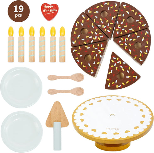Playset PairPear Birthday Party Cake for Kids,Wooden Toys Play Food