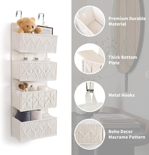 4 ANTIS'S HOME Nursery Over The Door Organizer Boho Decor Nursery Storage with Large Woven Pockets, Macrame Nursery