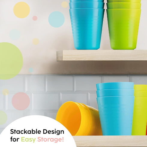 Kids Cups - Set of 12, 8 oz Reusable Plastic Cups, Dishwasher Safe, BPA-Free for Kids & Toddlers