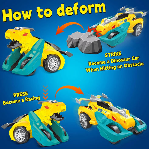 3-4, 2 Pack 3 4 5 6 3+ Dinosaur Monster Truck Toys for Ages Collision Transforming Toys Cars, Push and Go Vehicles Kids