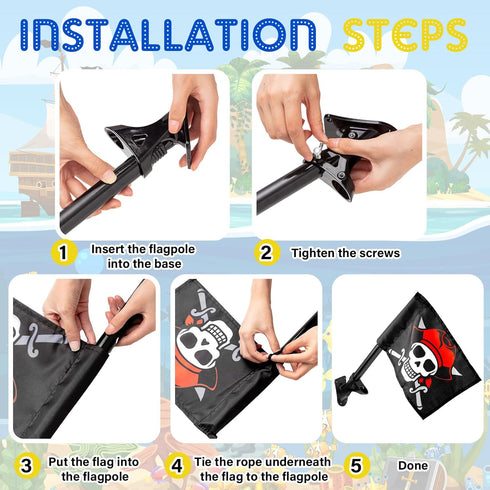 Junkin 5 Pcs Plastic Pirate Steering Wheel, Telescope, Safety Handles, and Flags for Outdoor Swing Set Accessories