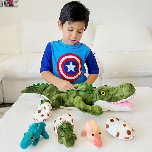 7Pcs 23.6" 3 Alligator Stuffed Animal, Giant Crocodile Plush Toy with Baby Crocodiles Plushies, Stuffed Alligator Gift