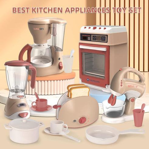 Yalujumb Set 3-5 4-6 6-8 (5 Play Kitchen Toys, Pretend Play Kitchen Appliances Toy with Coffee Maker, Mixer, Toaster