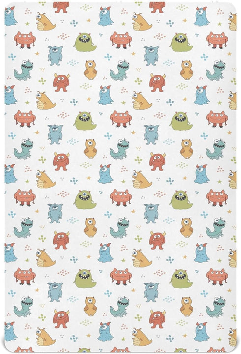 SDMKA Cute Monsters Crib Sheets for Boys Girls - Portable Microfiber Fitted Crib