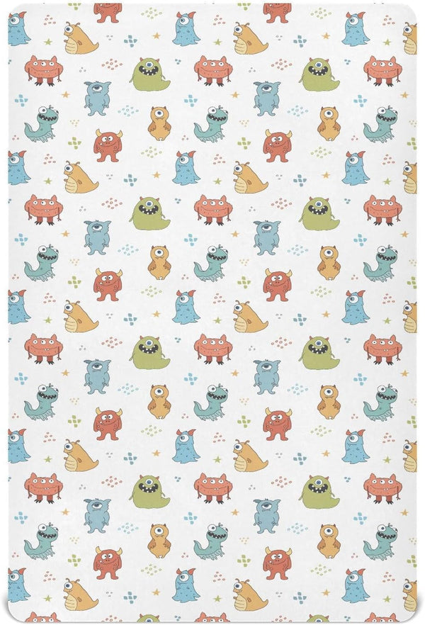 SDMKA Cute Monsters Crib Sheets for Boys Girls - Portable Microfiber Fitted Crib