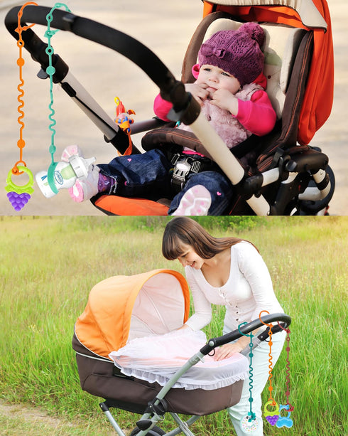 Toy Straps for Baby, Adjustable 4-Pack Toy Holder for Stroller Accessories, Silicone Pacifier Clip, No Throw Travel