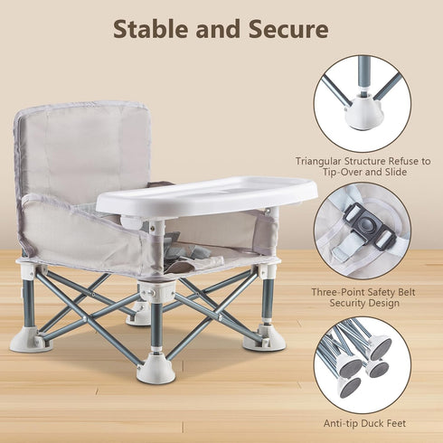 FUFVUTI 6 3 Portable Baby Chair with Removable Tray Folding Booster Seat for Toddlers Months to Years, Lightweight