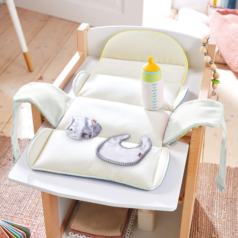 Summer 18 HABA Baby Doll Diaper Bag with Soft Bottle & Reusable Cloth Doll Diapers, Folds into Changing Mat, Meadow