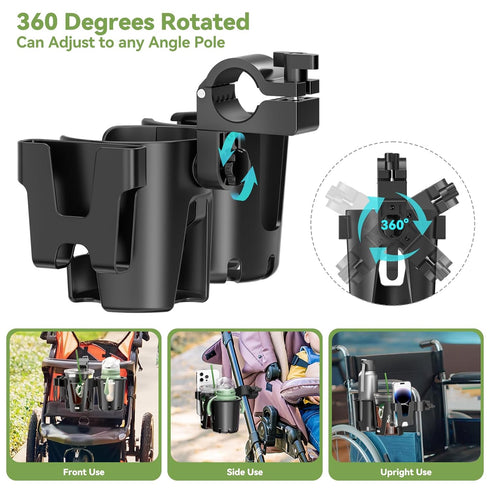 KDD Stroller Cup Holder with Phone Holder, 3-in-1 Removable Bottle Holder, 360 Degrees Rotation Drink Holder for