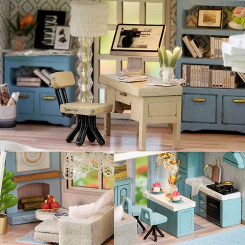 1:32 TuKIIE DIY Miniature Dollhouse Kit with Furniture, Scale Creative Room Opened & Closed Mini Wooden Doll House