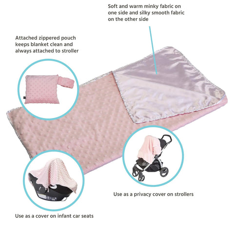 J.L. Childress Cuddle 'N Cover Stroller Blanket - Silky and Minky Fabrics - Blanket Attaches to Stroller - Privacy Cover, Blanket, Sun Shade - 30" x 30" - Pink