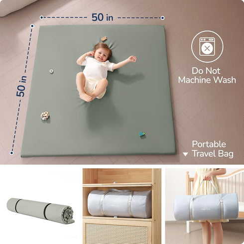 Floor,50"x50" Mat,1.3'' Baby Play Mat for Vegan Leather Playpen Thick Memory Foam Padded Play Mat,Cushioned