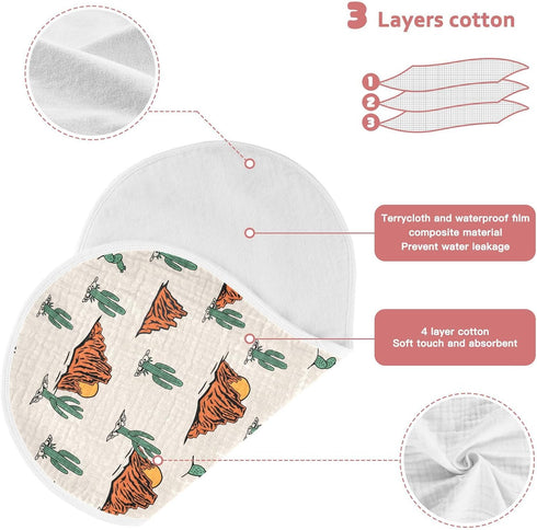 Set 1, 22 11 Inch Muslin Baby Burp Cloths of Soft Western Cactus Absorbent Muslin Washcloths, Bibs, Face Towel