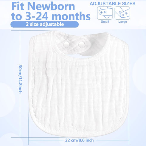 20 Pack 6 Zhanmai Muslin Baby Bibs Adjustable White Drool Bandana Bibs Absorbent Layers for Newborn Baby Girl Boy