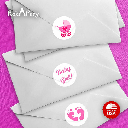 324 Pink Its a Girl Baby Shower Favors Stickers for Baby Shower or Baby Sprinkle Party Decorations, Made in USA