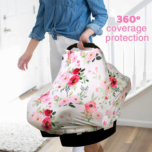 Rquite All-in-1 Baby Car Seat Cover, Stretchy Soft Infant Car Seat Canopy, Multi-use Baby Carrier Cover, Stroller Sun