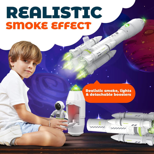 Playset 38, MOBIUS Toys Space Adventure - STEM Rocket Ship with Astronaut Figures, Detachable Shuttle & Rover