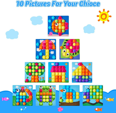 Geekper Button Art Toys for Toddlers - Color Matching Mosaic Pegboard Educational Toys for Kids