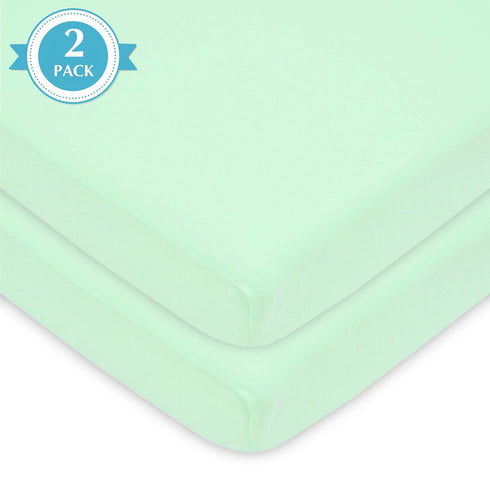 American Baby Company 2 Pack 100% Natural Cotton Fitted Mini Crib Sheets 38" x 24" - Mint