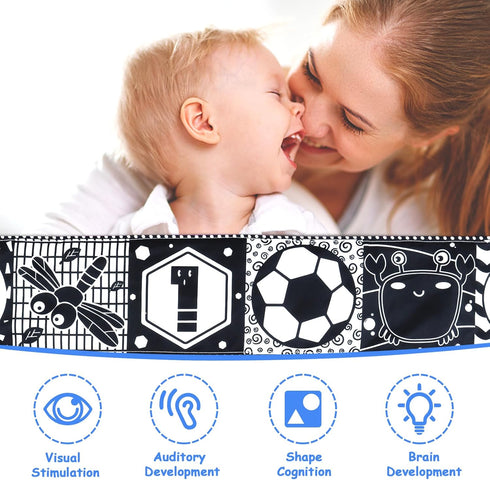 Newborn Toys Black and White, High Contrast Baby Toys for 0-3 Months, Soft Book and Crinkle Sensory Toys