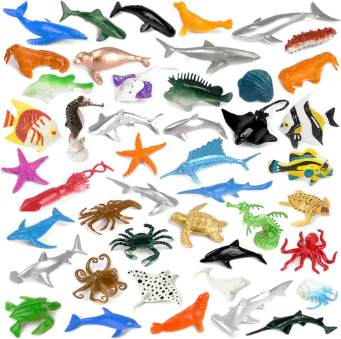 46 Pack Mini Ocean Sea Animals Toys, Assorted Vinyl Plastic Figures for Kids Party Favors