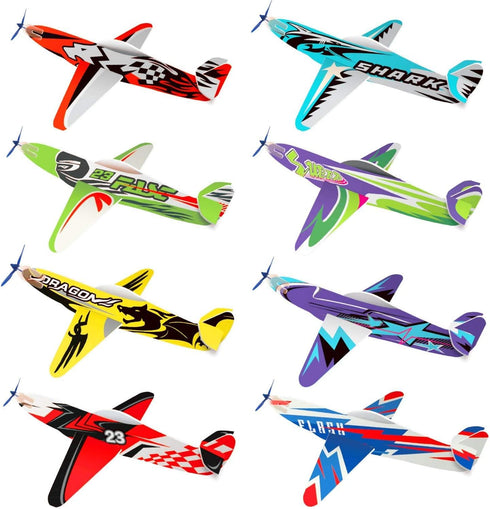32 Pack Glider Planes, 8" Long Flying Glider Plane, 8 Different Designs, Kids Party Favors for Valentines, Birthday