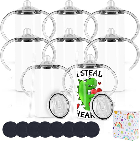 12 Oz Sublimation Sippy Cup Tumblers 8 Pack With Handle, Straight Sublimation