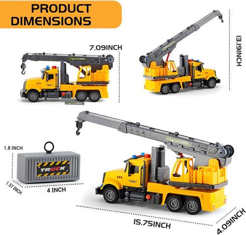 LerBao 3 4 5 6 7 8 Large Crane Truck Toys for Year Old Boys, Truck with Loading Crane,Lights and Sounds Vehicles Toy