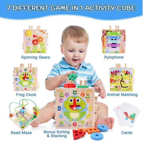 1 2 3 1st 12+ Wooden Activity Cube | Montessori Toys for Year Old Toddlers | One Year Old First Birthday Gift |