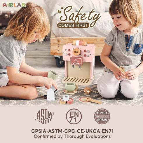Playset Set Airlab Kids Coffee Toy Coffee Maker for Toddler Wooden Kitchen Accessories Pretend Play for Girls Boys Ages