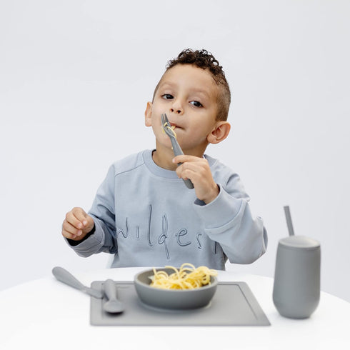 ezpz Happy Utensils for 24 Months+, BPA Free Toddler Fork, Spoon and Knife for Self-Feeding Development