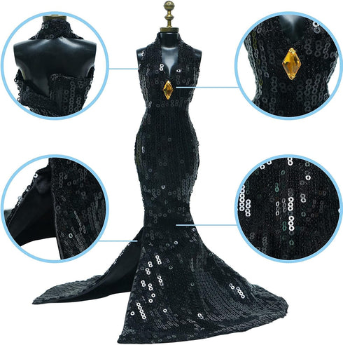 Gorgeous Handmade Doll Dress, Doll Clothes Evening Gown with Sequin Fashion Show, Wedding Party Outfits for 11.5 inch Doll Accessories (Black)