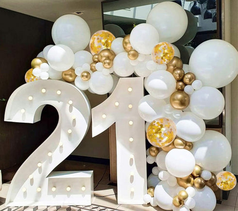 108pcs White Gold Balloon Garland Arch Kit, 5, 10 Inch 12" White Gold Confetti Balloons for Party Decorations