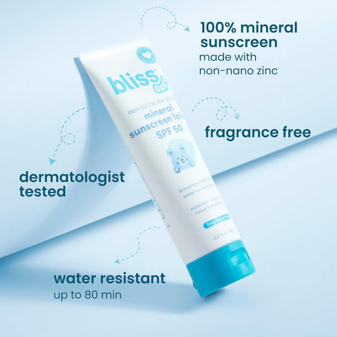 50 Bliss Baby Sunscreen, Premium SPF Sunscreen Mineral Lotion, Natural Zinc Oxide, Hypoallergenic, Non-toxic