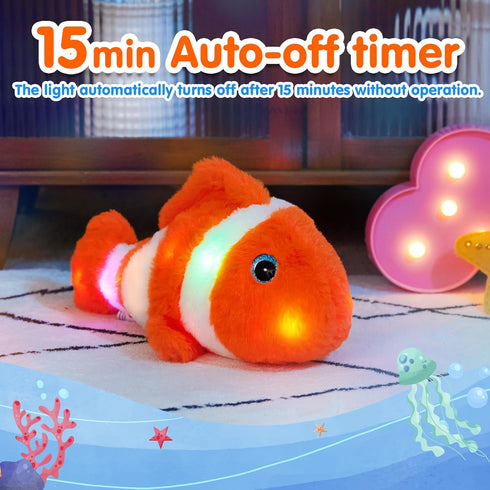 Glow Guards 12" Glowing Goldfish Plush Light Up Stuffed Animal, Soft Plush Pillow Birthday Gift for Kids (Orange)