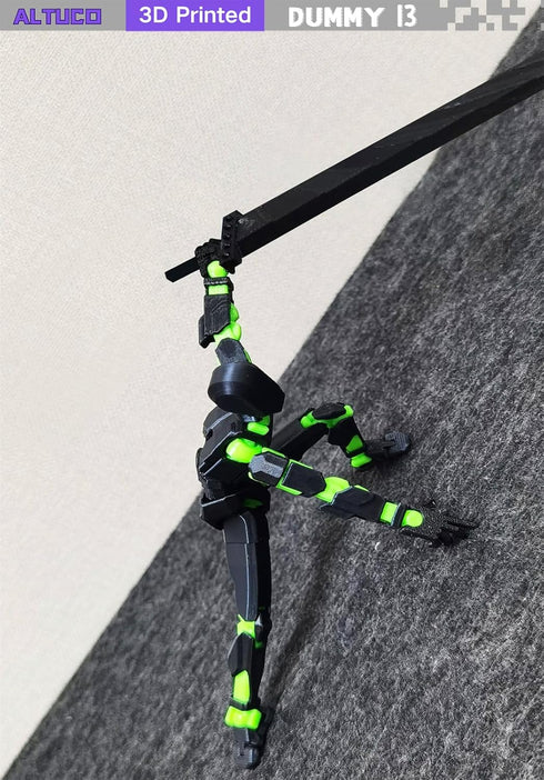 Preassembled Black T13 Action Figure with Multiple Accessories, 3D Printed Multi-Jointed Titan 13 Desktop Toy