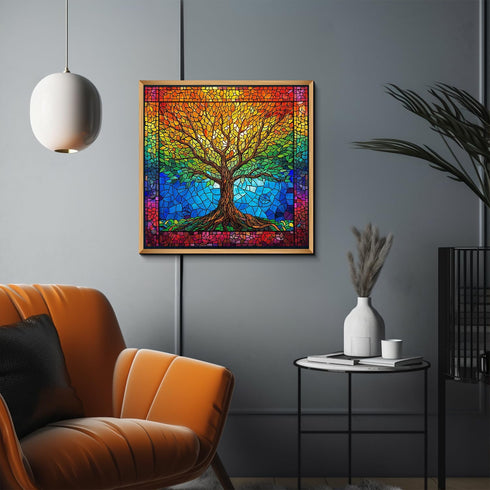 PICKFORU Stained Glass Puzzles for Adults, 1000 Pieces Mosaic Tree of Life Unique Rainbow Jigsaw Puzzle