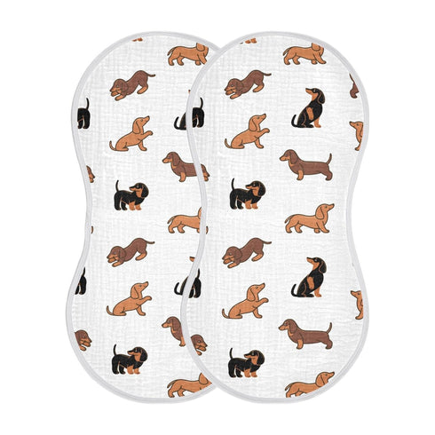 WELLDAY Muslin Baby Burp Cloths Set of 4, Soft Absorbent Cute Dogs Dachshunds