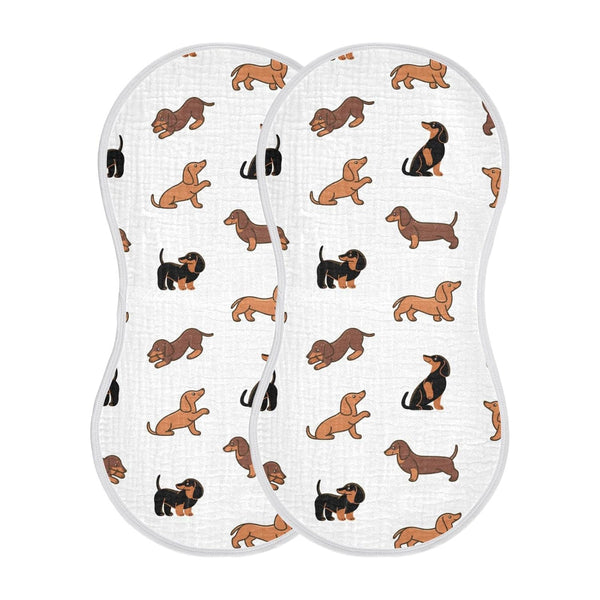 WELLDAY Muslin Baby Burp Cloths Set of 4, Soft Absorbent Cute Dogs Dachshunds
