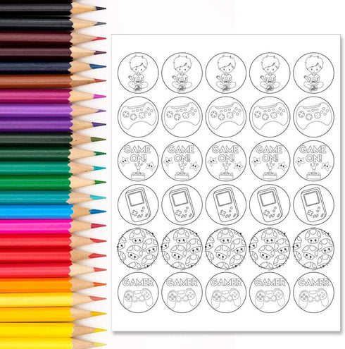 Color Your Own Game On! Video Game Themed Birthday Party Favor Sticker Labels, 90 Stickers for Crafts and Goodie Bags.