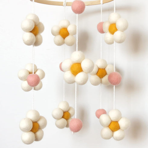 Goukurlsma Daisy Mobile for Crib Boho Baby Crib Mobile for Girls Pink Felt Flower Baby Mobile for Crib