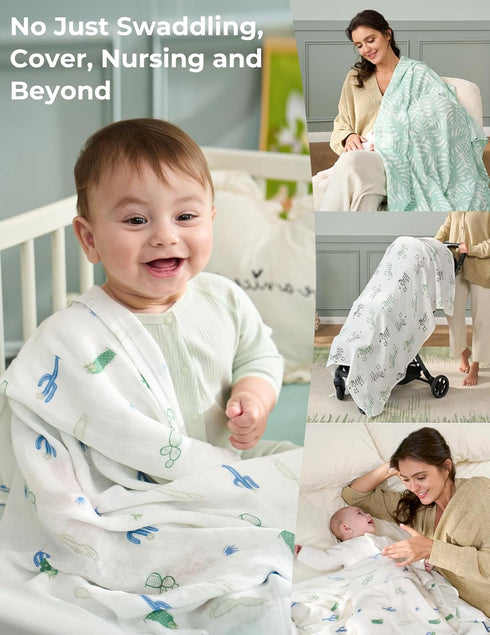 Momcozy 4-Pack 47"x47", Muslin Swaddle Blankets, Breathable and Skin-Friendly Receiving Blankets for Boys, Best Wishes