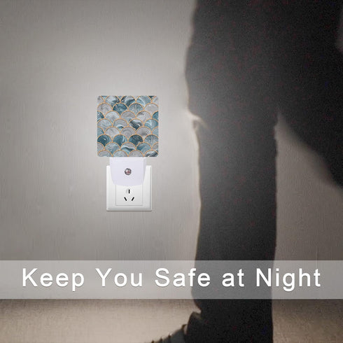 Smoaffly Mermaid Fish Scales Marble Night Light Plug-in LED Nightlights Auto Sensor Night Lamp Dusk-to-Dawn Lamp Home