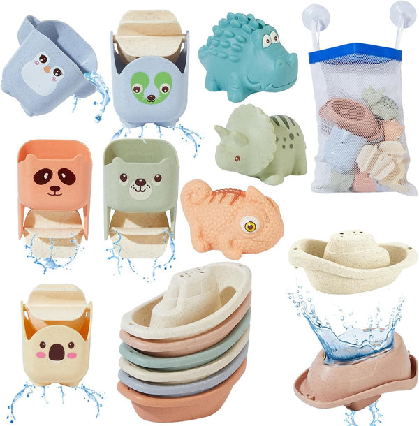 Bath Toys for Kids Ages 1-3: 14 Pack Water Table Bathtub Toy, Floating Boats & Waterfall Bath Cups for Toddler Birthday
