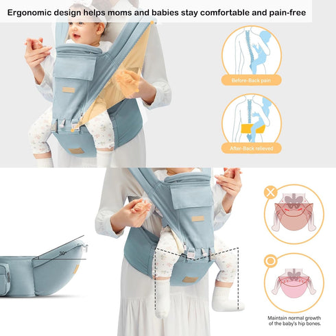 SNOOZYNEST 6-in-1 7-33 Baby Carrier Newborn to Toddler with Hip Seat, Soft Ergonomic All Positions Infant Carrier Ib